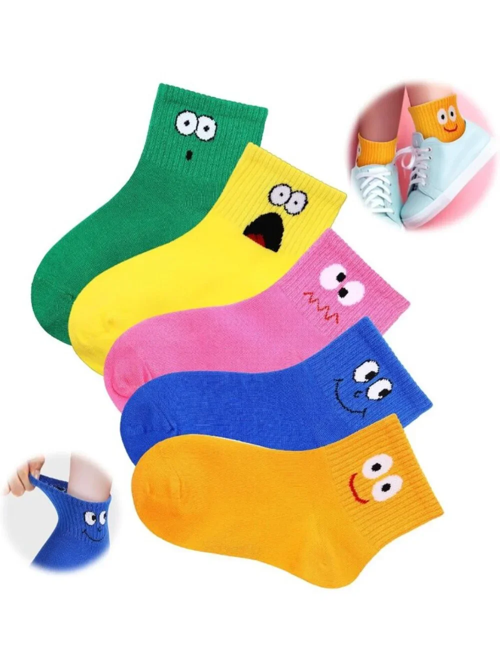 10 Pairs Funny Cartoon Face Socks for Kids - Silly Cotton Novelty Socks for